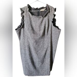LOFT PLUS Ruffle Neck Gray Black Tweed Sleeveless Dress Office Work Sz 24